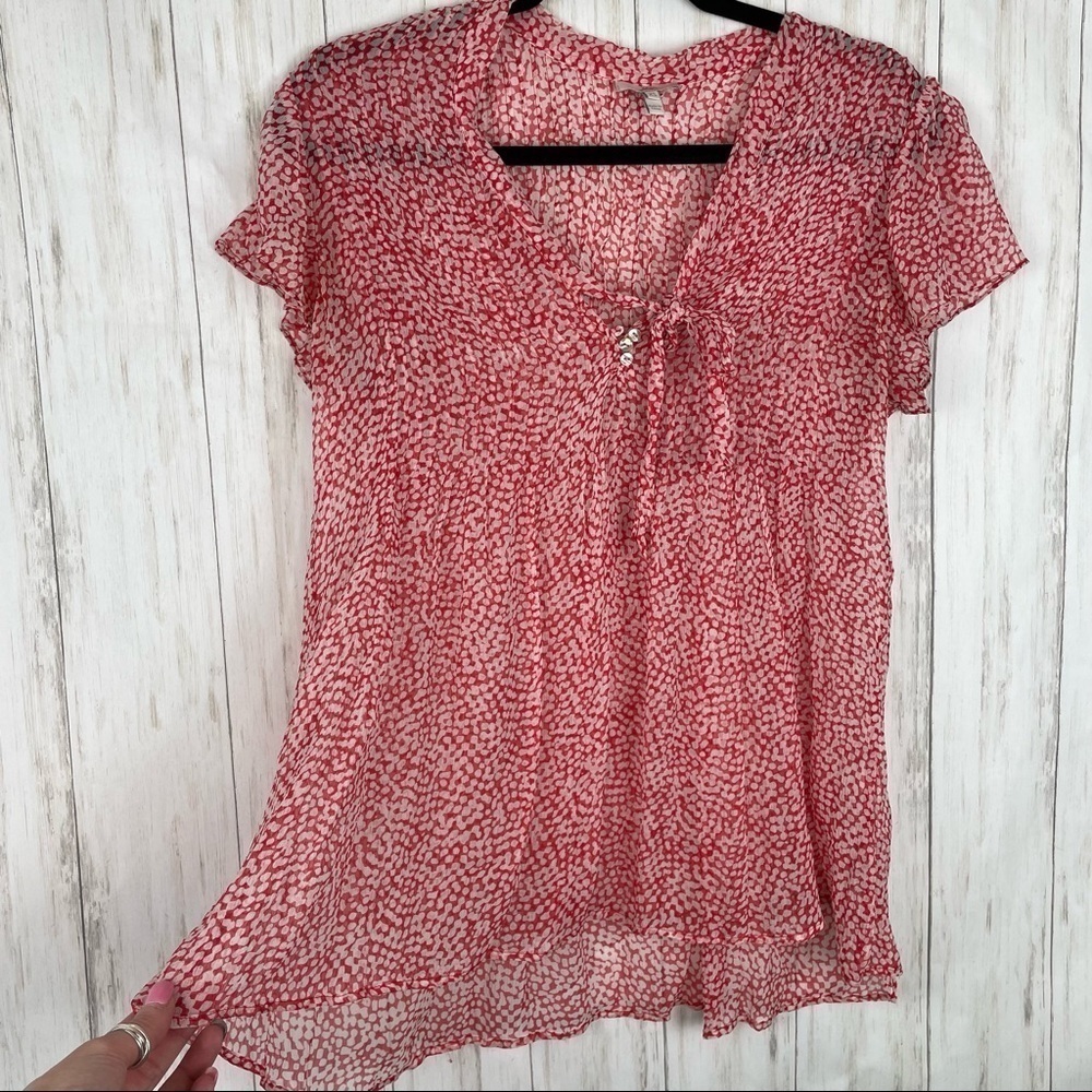 Joie red silk sheer tie blouse xs - Picture 2 of 6